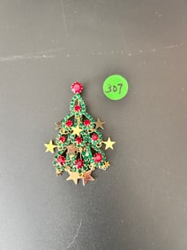 Kirk's Folly Goldtone Christmas Tree Brooch Ltd. Ed. Red/Green