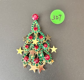 Kirk's Folly Goldtone Christmas Tree Brooch Ltd. Ed. Red/Green