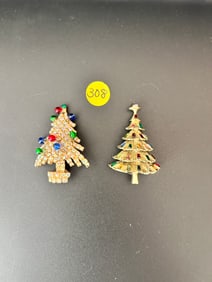 2 Kramer Christmas Tree Brooches Baguette, A/B R/S