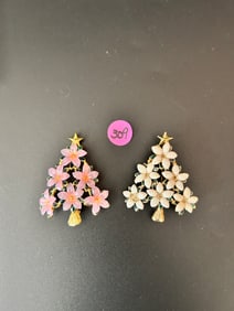 2 Lia Lianna Christmas Tree Brooches Poinsettia