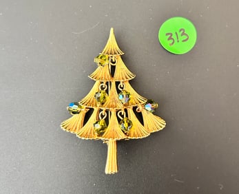 Christmas Tree Brooch MYLU Green A/B beads MCM