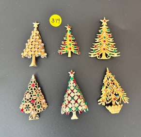 6 Christmas Tree Brooches MYLU