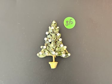 Original By Robert Christmas Tree Brooch Green Enamel Pearl Beads