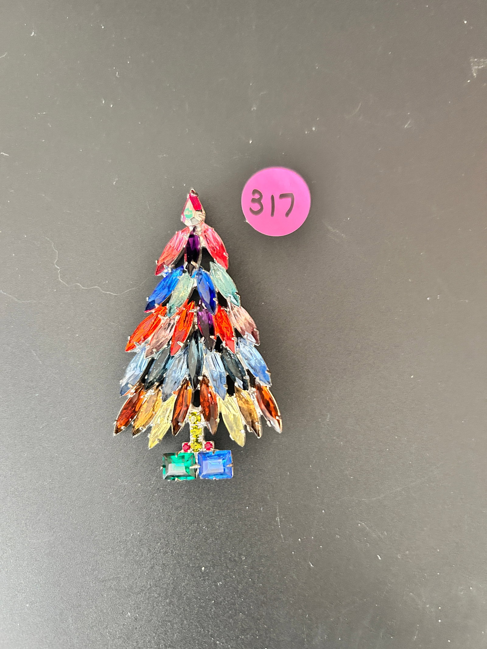 Parklane R/S Christmas Tree Brooch Navette Stones: DESCRIPTION: Parklane R/S Christmas Tree Brooch Navette Stones MEASUREMENTS IN INCHES ARE DISPLAYED IN THE PHOTOS CONDITION: GOOD JOIN US ONLINE FOR THE LO