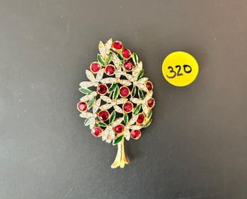 Unsigned Sphinx Christmas Tree Brooch R/S enamel