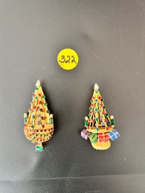 2 Christmas Tree Brooches Joseph Warner
