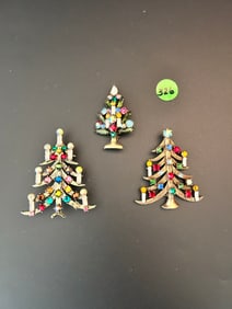 3 WEISS Christmas Candle Tree Multi-Colored R/S Brooches