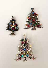 3 WEISS Christmas Candle Tree Multi-Colored R/S Brooches