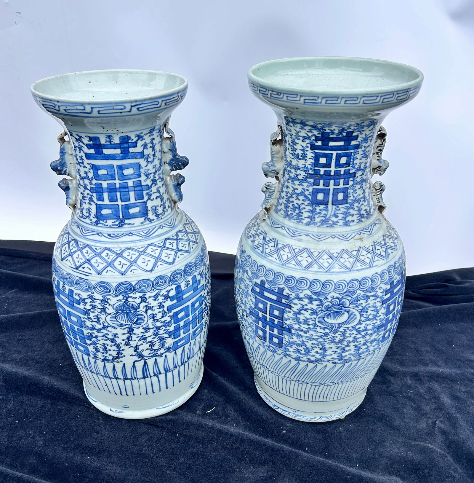 Pair Antique Tall Blue White Chinese Vases (1 of 5)
