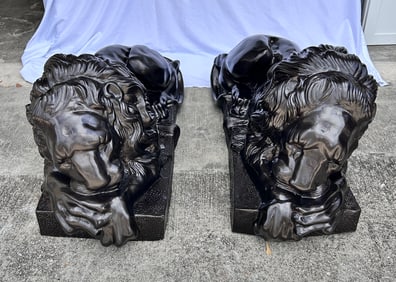 Pair Majestic Bronze Maitland Smith Entry Lions