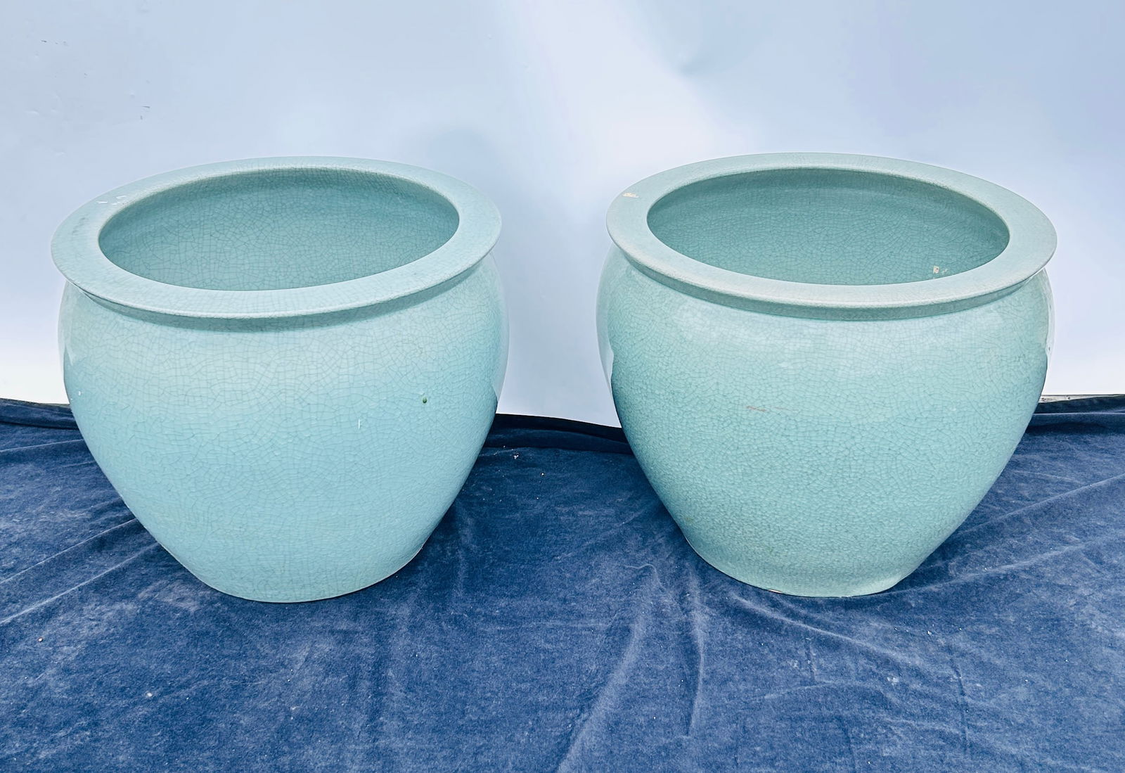 Pair LARGE Chinese Celadon Ceramic Jardinieres Fish bowls (1 of 5)