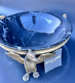 Large marble bowl, Maitland Smith on Impressive Bronze Eagle Stand