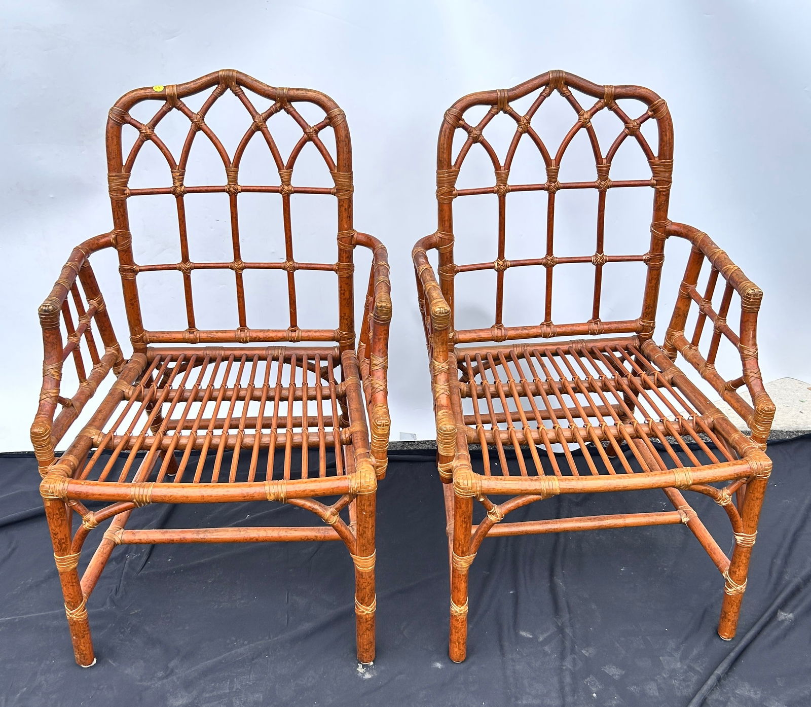 1980â€™s Pair McGuire Rattan Cathedral Arm Side Chairs (1 of 2)