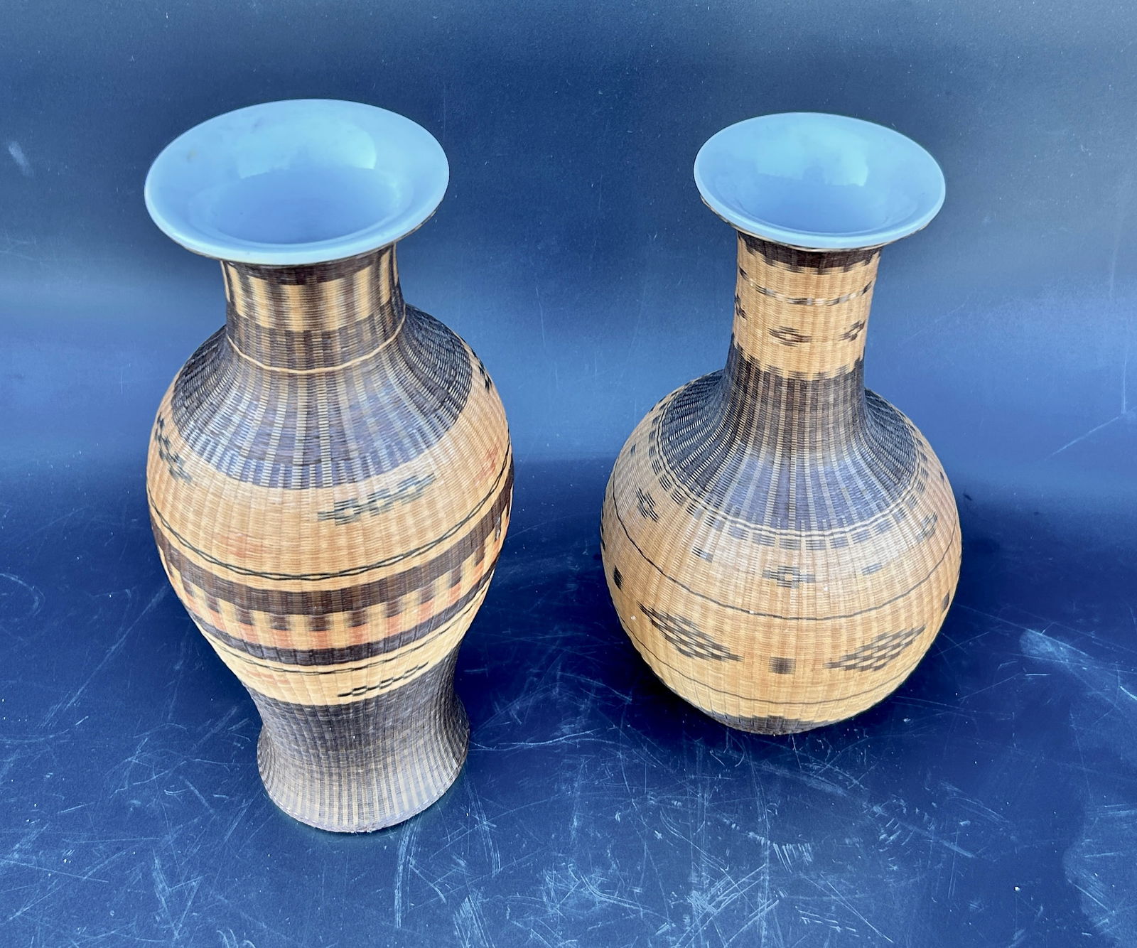 2 Vintage Chinese Handcrafted Woven Bamboo Overlay Vases (1 of 2)
