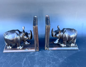 PR. Bookends Dark Wood African Rhinos