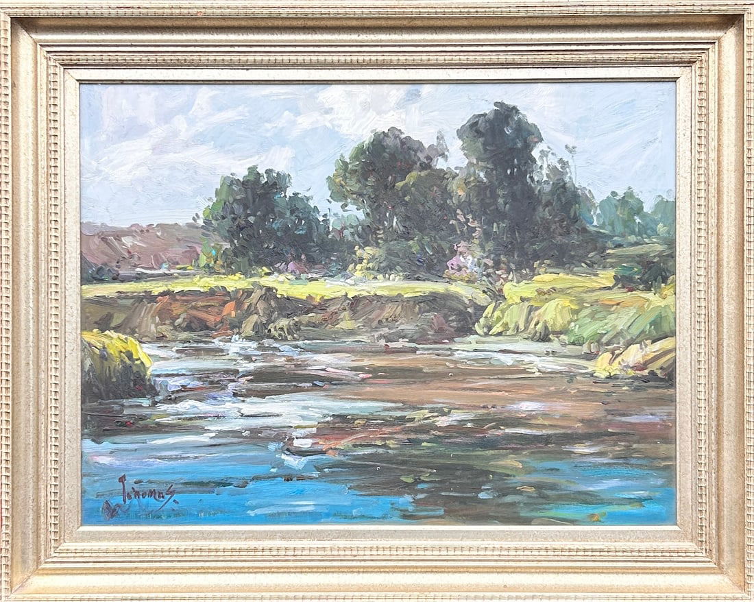 LARGE IMPRESSIONIST O/C LANDSCAPE PAINTING Signed: LARGE IMPRESSIONIST O/C LANDSCAPE PAINTING SIGNED: Tohomas, or T.homas Image: 39W x 29H With frame: 50.5 W x 40.5 H IN-HOUSE SHIPPING AVAILABLE PLEASE EMAIL: longlakeart@gmail.com for more info. 
