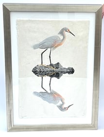 SNOWY EGRET ON HANDMADE RICE PAPER.