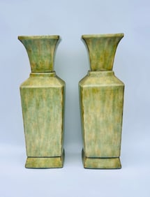 PAIR OF LARGE DRAMATIC CELADON MAITLAND SMITH ENTRY VASES