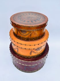 3 VINTAGE GRADUATED HAND PAINTED HAT BOXES