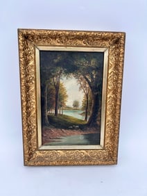 ANTIQUE O/B LANDSCAPE PAINTING WITH SHEEP