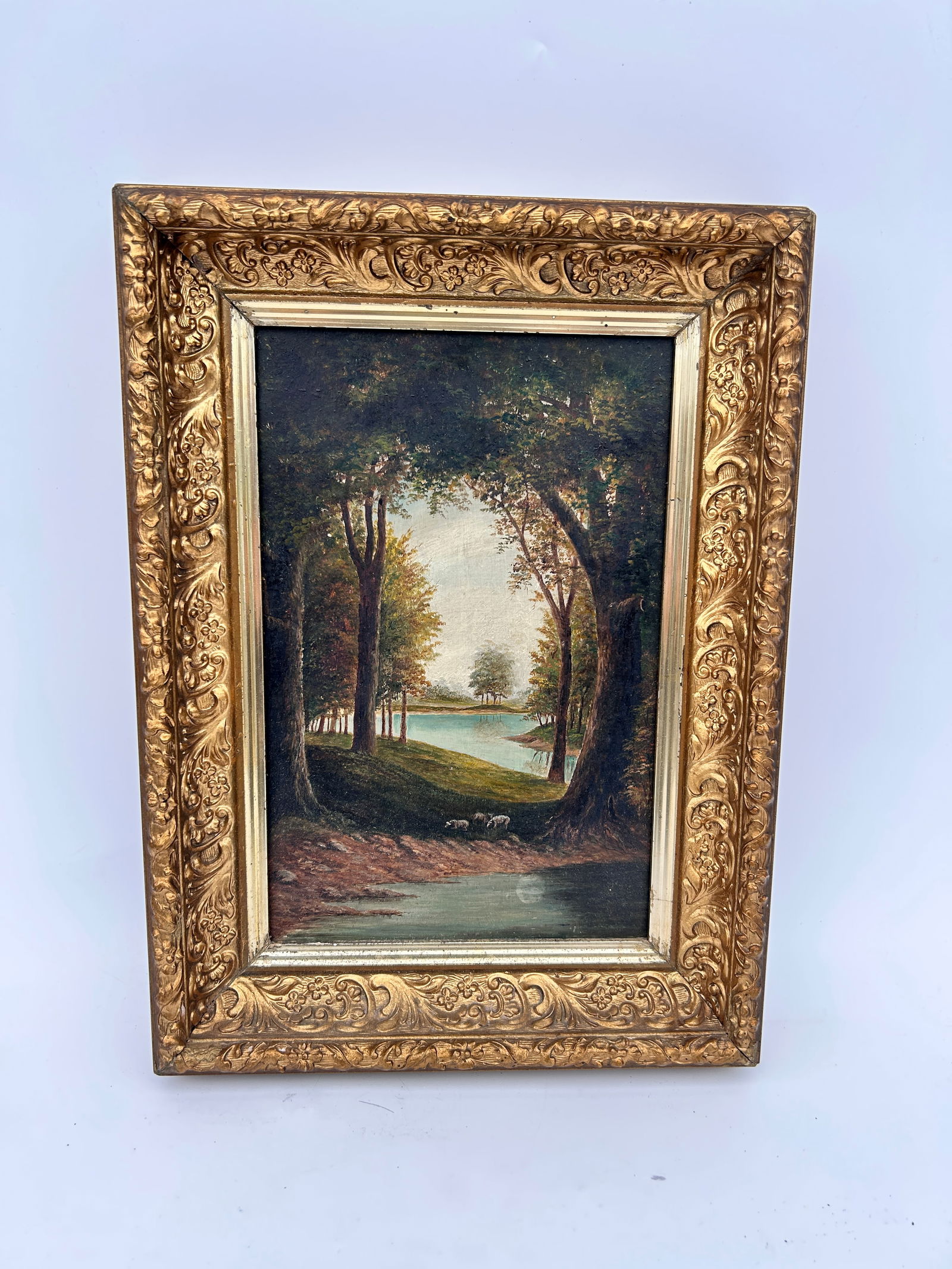 ANTIQUE O/B LANDSCAPE PAINTING WITH SHEEP (1 of 2)