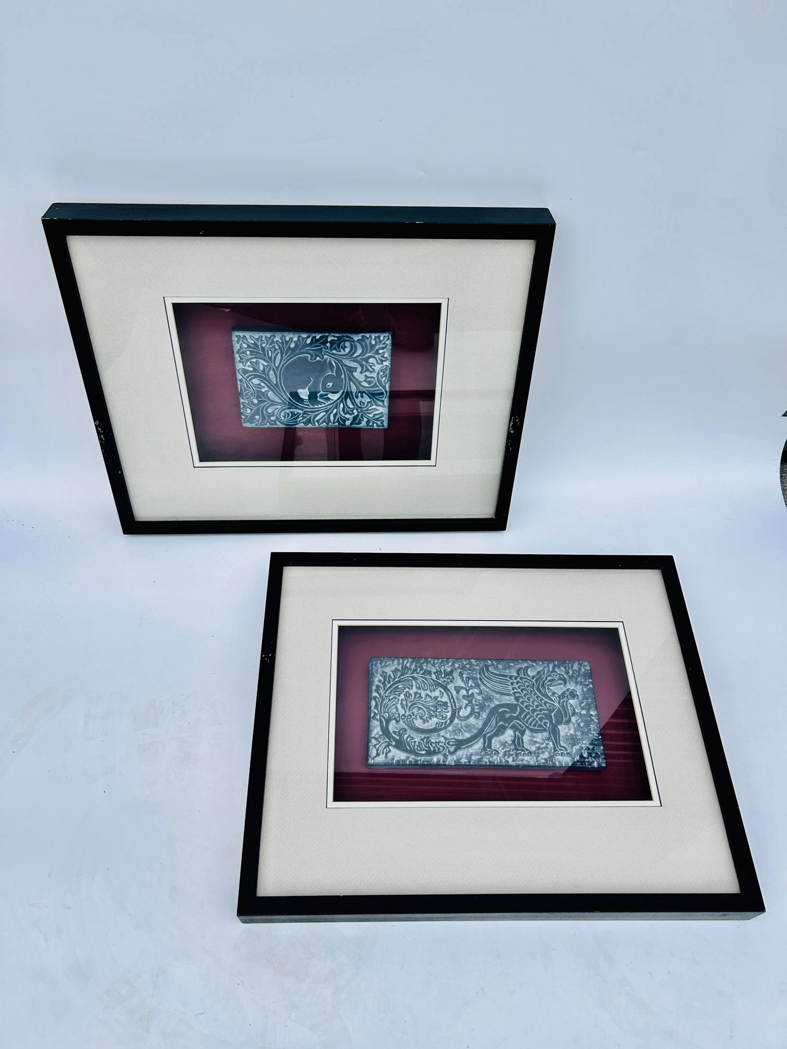 PAIR OF DECORATIVE PLAQUES SHADOW BOX FRAMING (1 of 2)