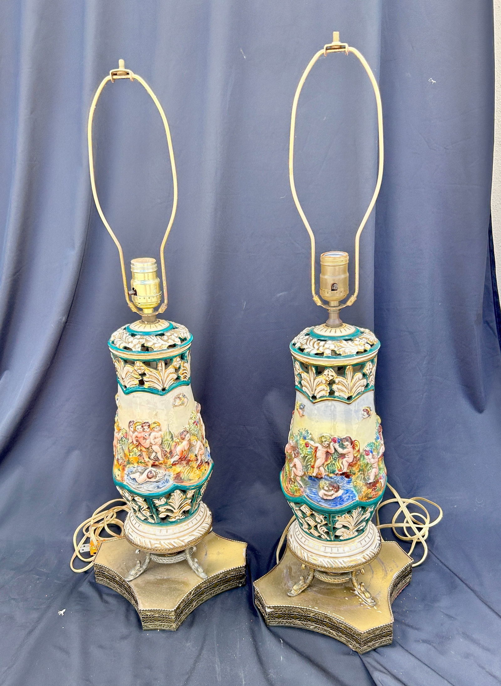 Pair of Antique European Porcelain Lamps with Cherubs (1 of 2)