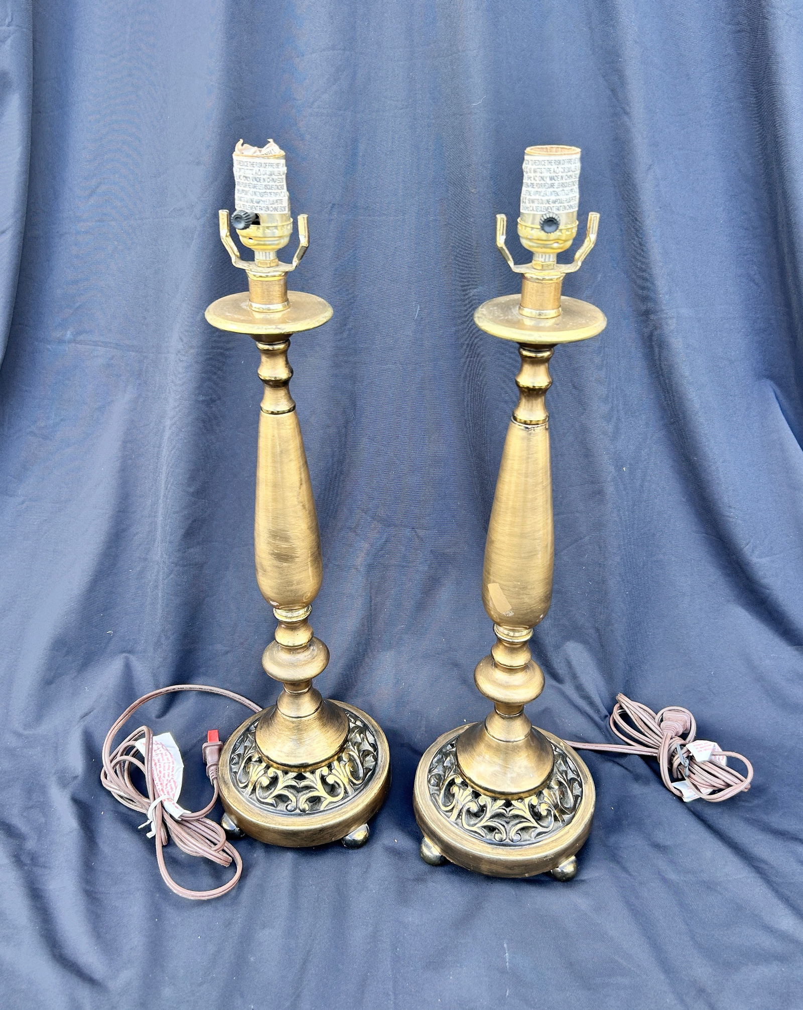 Pair Brass Lamps with scrolling at base (1 of 1)