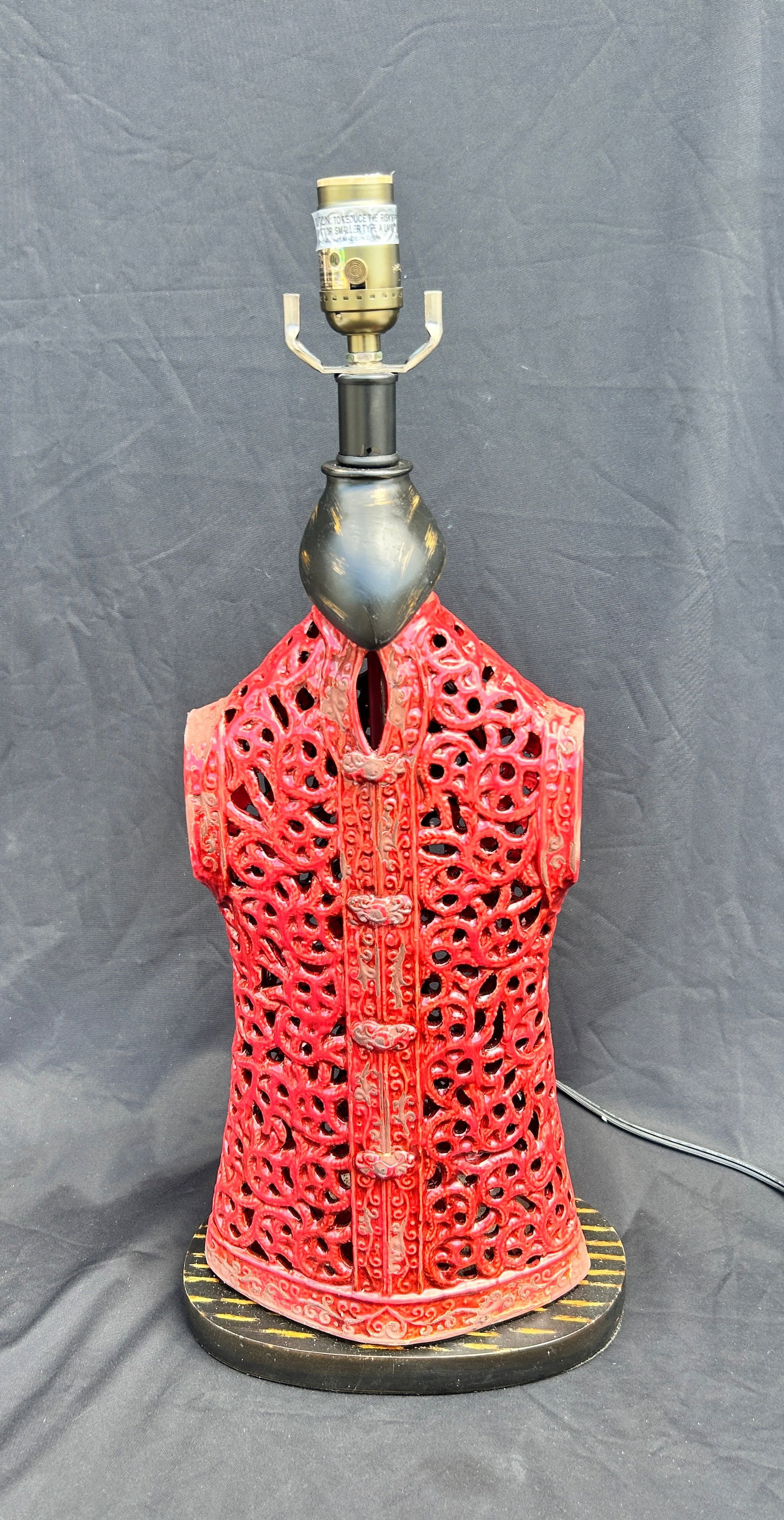 Red Chinese Ceramic Vest/Coat Lamp (1 of 2)