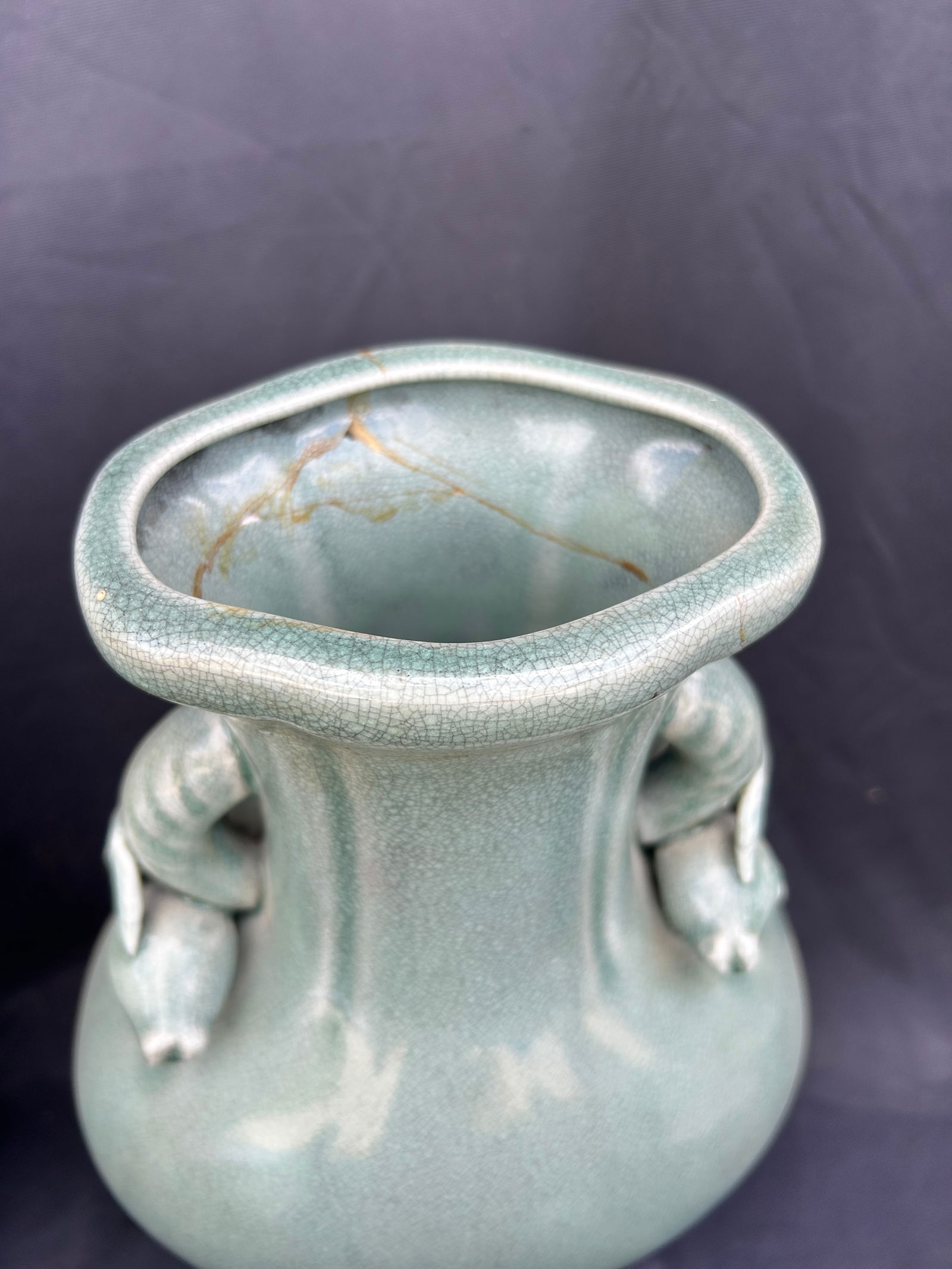 Pair Celadon Vases Oriental Accent - 2