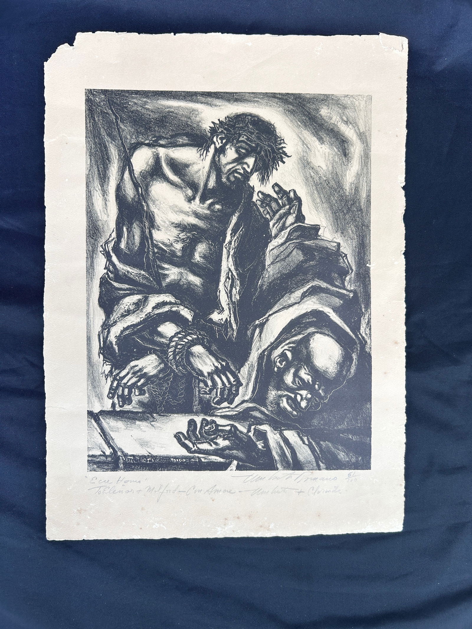 Litho, Umberto Romano (1906-1982) 'Dignity of Man' 61/100: Lithograph, Umberto Romano (1906-1982) entitled "Dignity of Man", Number 61/100 measures in inches: 