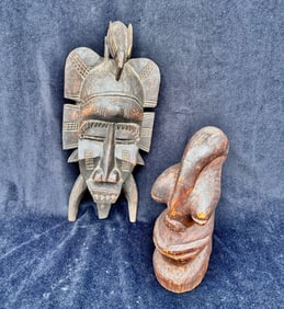 (2) carved wooden statues African, South Pacific