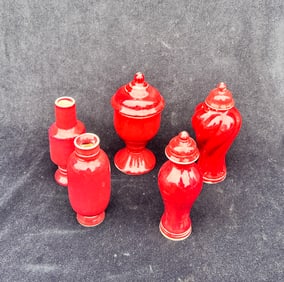 (5) Maitland Smith Red ceramic jars