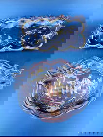 (2) small Chinese decorative wood formal serving plates