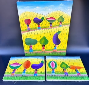 (3) Haitian Paintings signed D. Fleurant