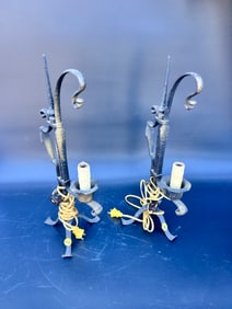 Pair wrought iron low wattage table lamps