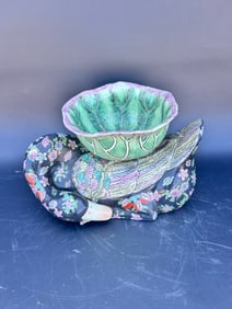 Chinese decorative famille noir ceramic duck