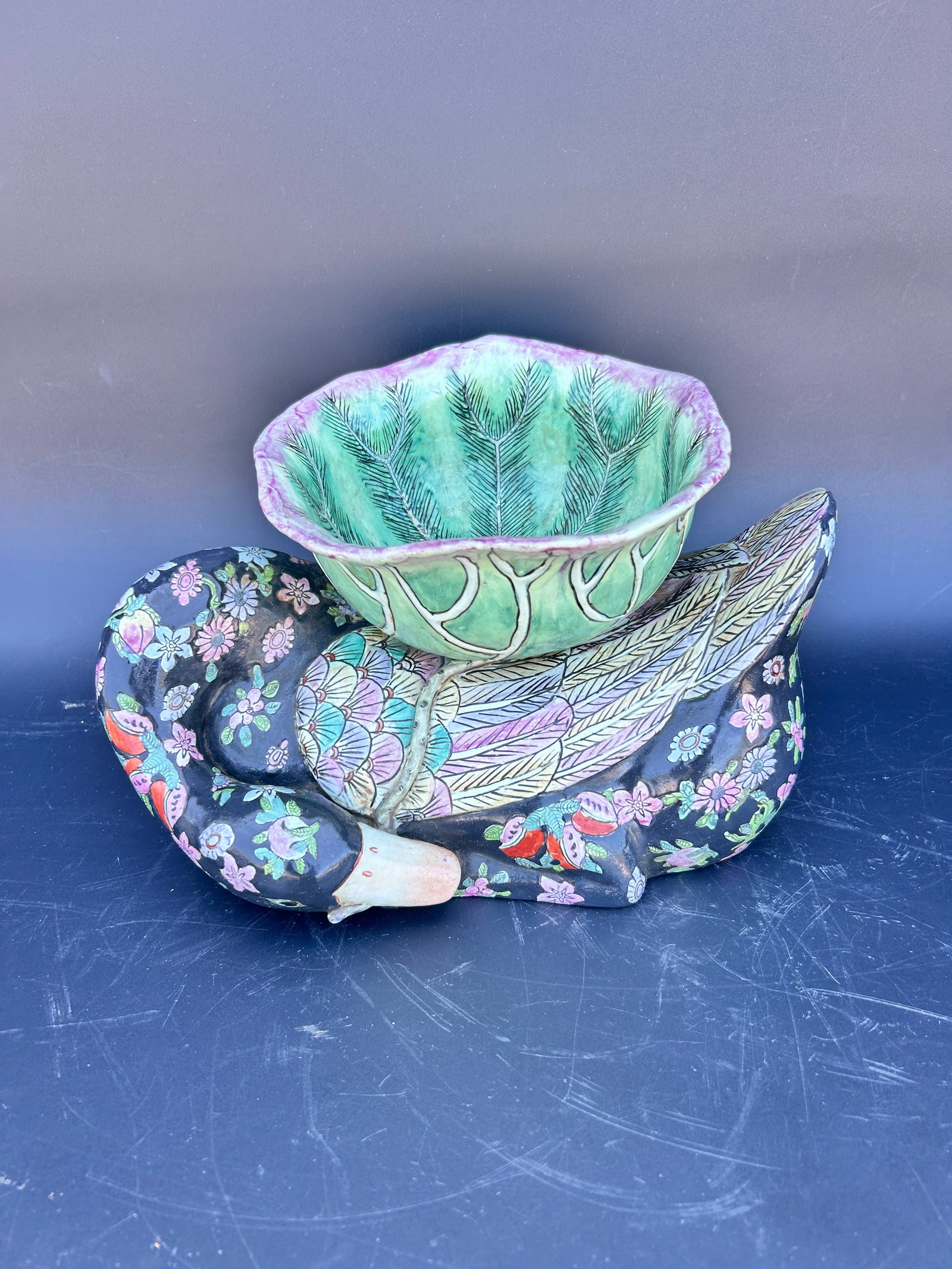 Chinese decorative famille noir ceramic duck (1 of 3)