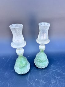 Pair of 1960s Murano Scavo Glass Candlesticks