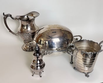 (4) Silverplate items inc. roll top John Turton & Co. buffet, sugar shaker, ice bucket, water