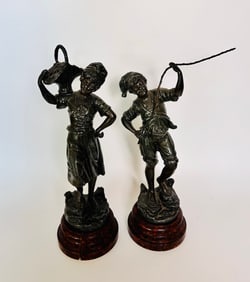 Antique PAIR French Victorian Spelter Figures Sign H. Tremo
