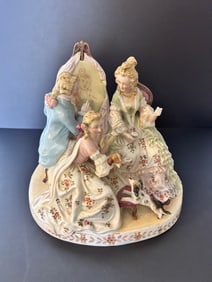 German 3 Figure & 2 dogs Porcelain: Artist Sketching