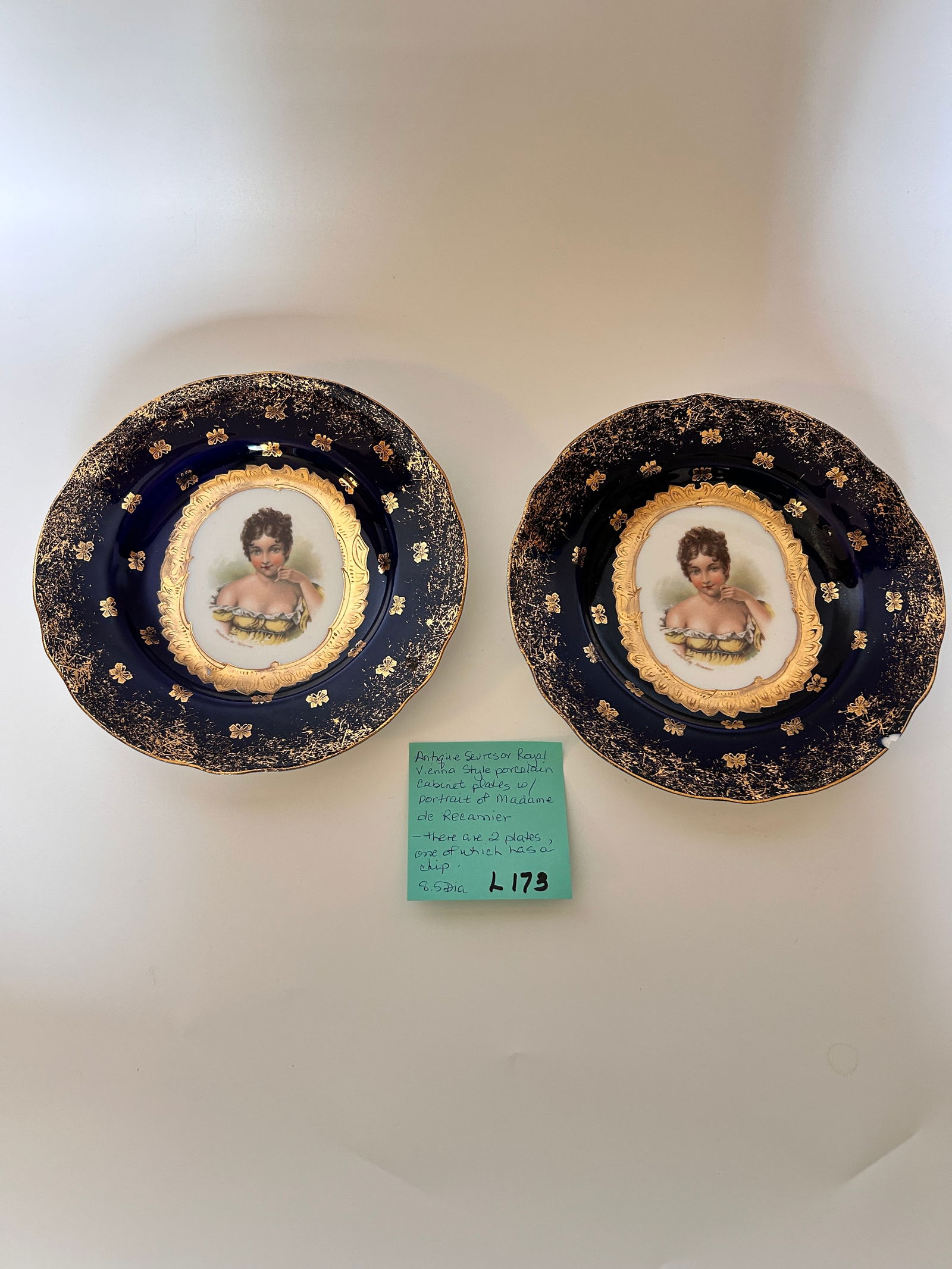 2 Madame de Recamier Cobalt Blue Porcelain Cabinet plate Antique (1 of 4)