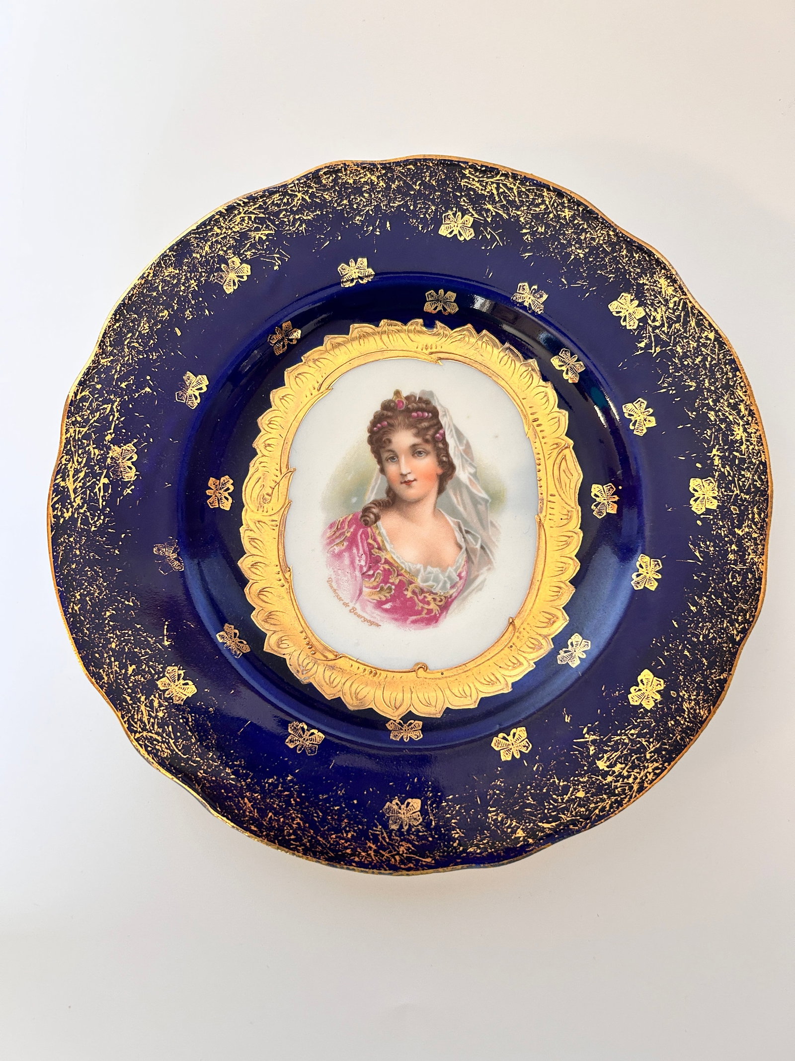 Antique Duchess de Bourgoyne Porcelain cobalt blue cabinet plate (1 of 3)
