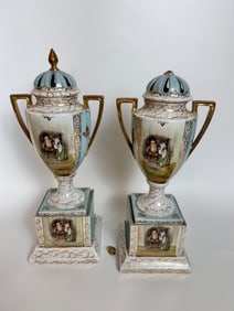 Pair Austrian Hand Painted Vases Hamlet/Flagstaff