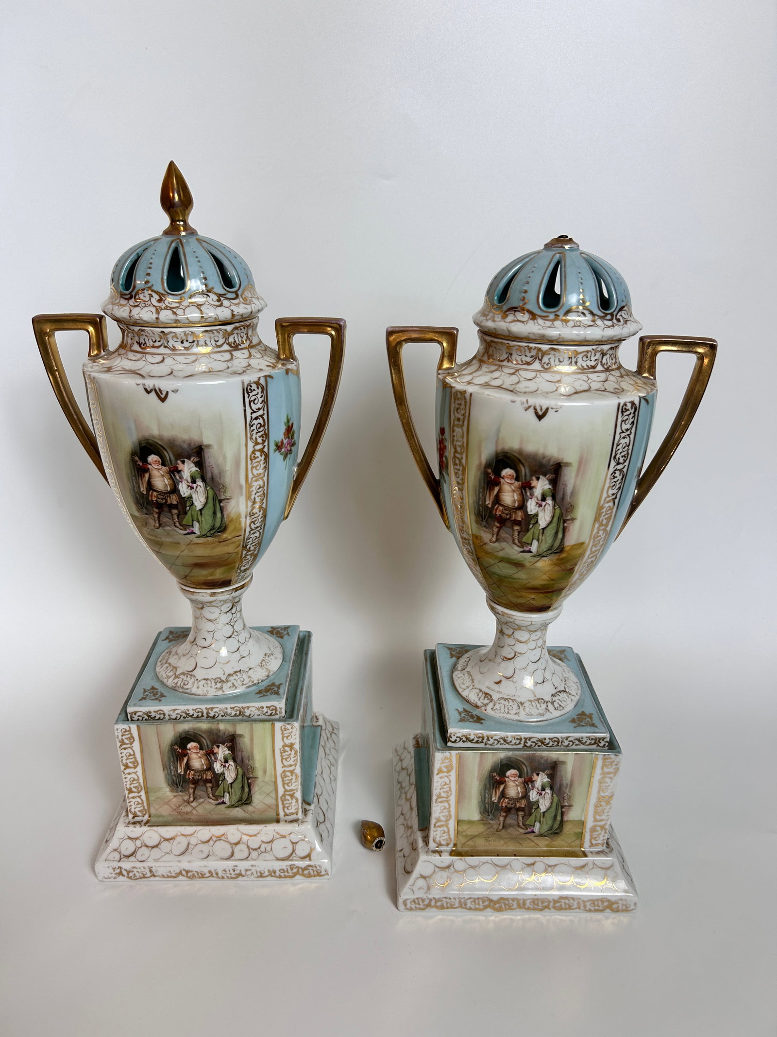 Pair Austrian Hand Painted Vases Hamlet/Flagstaff (1 of 6)