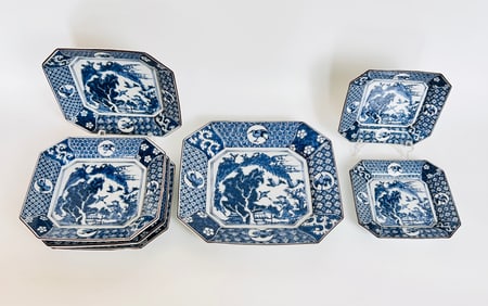 VIntage 7 Japanese Ching-Te Chen B/W Square plates