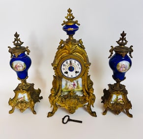 Antique 3 piece French Mantle Clock and garnitures
