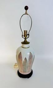 MCM Japanese Porcelain lamp with white crackle finish painted leaves