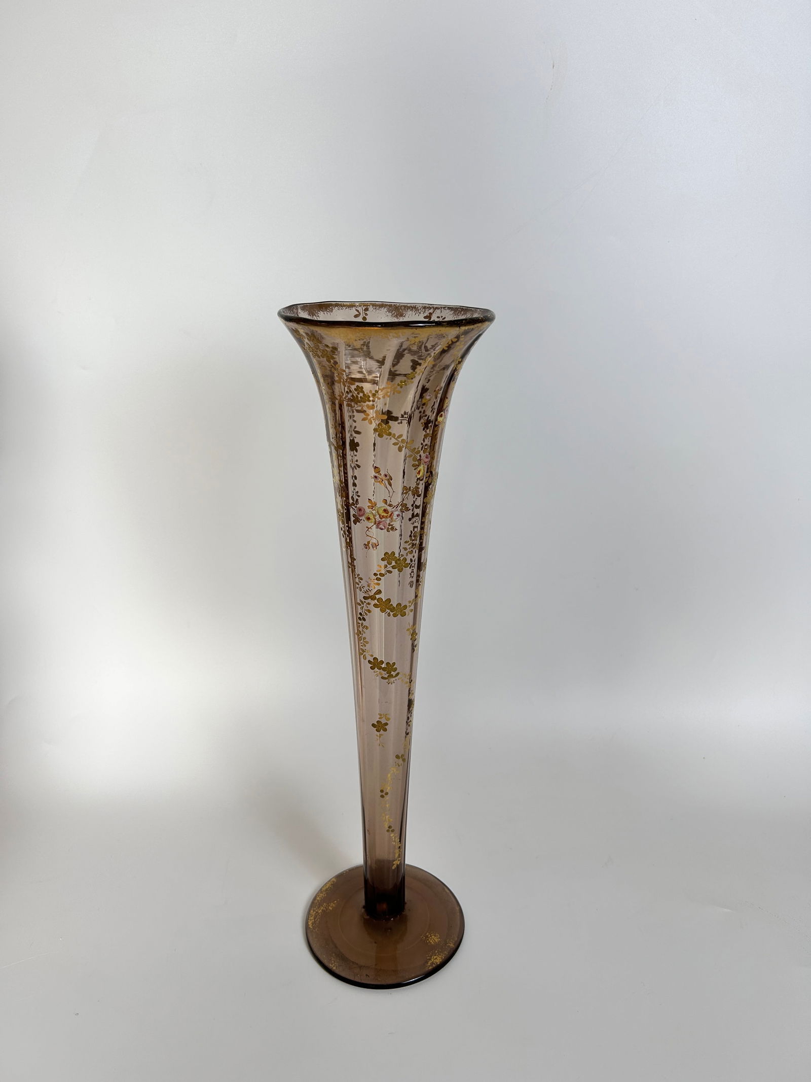 Large Trumpet Bohemian glass vase gold painted (1 of 3)